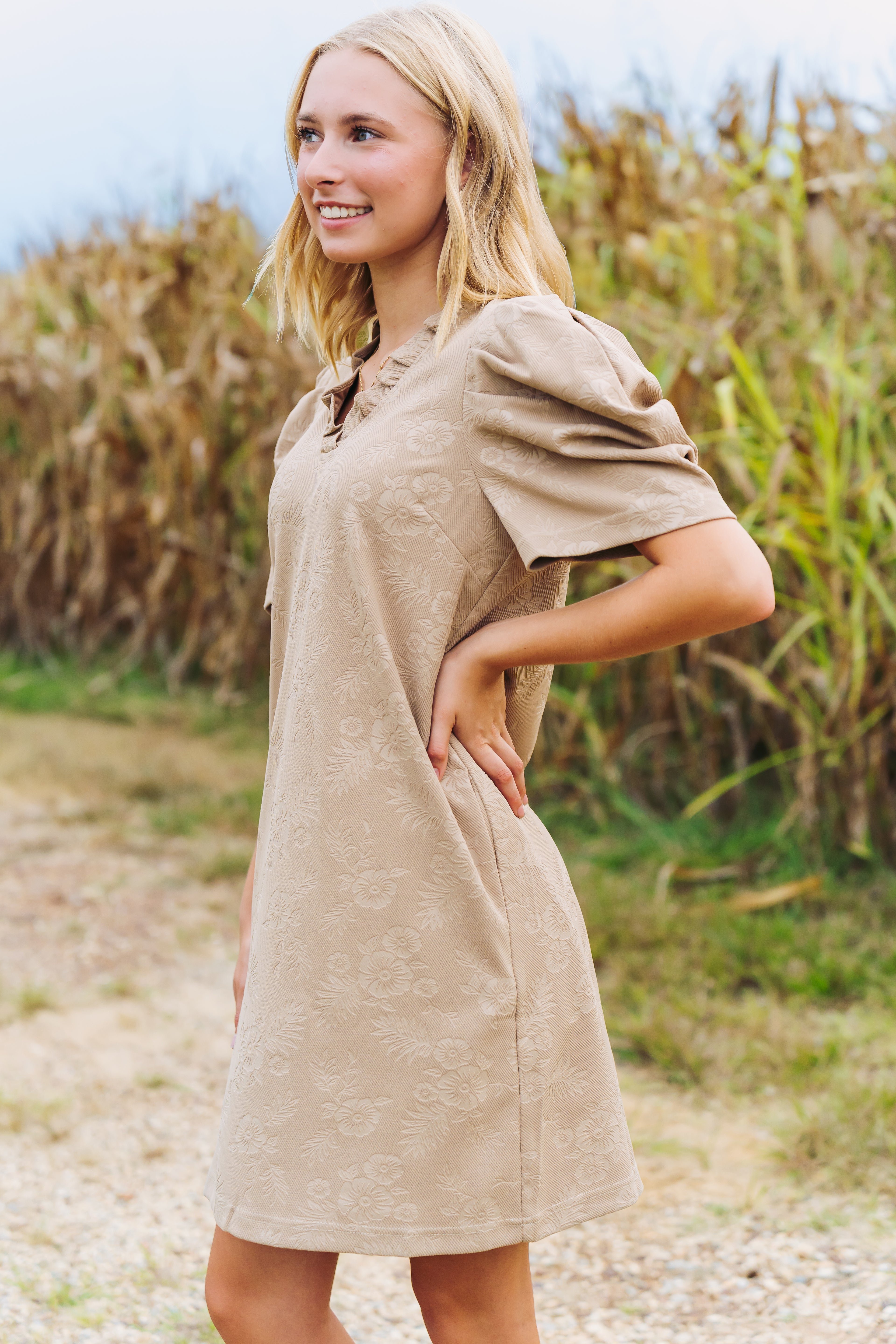 Taupe Floral Mini Shift Dress