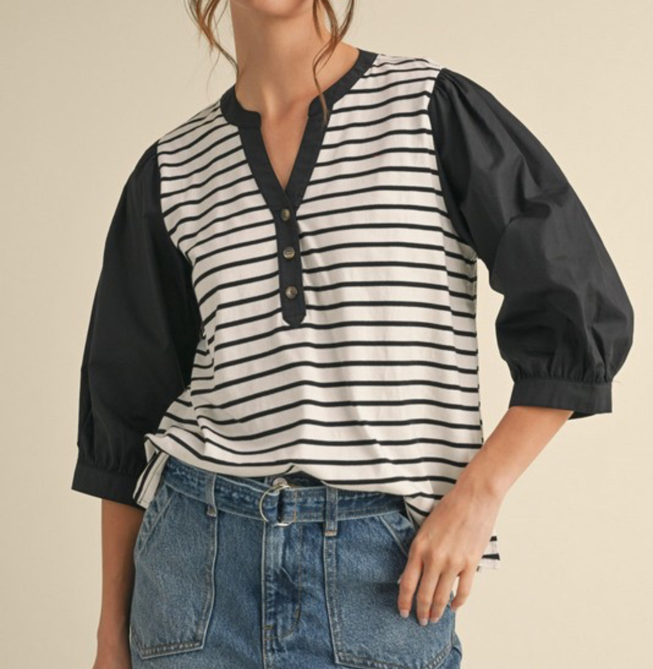 Black Striped 3/4 Sleeve Top