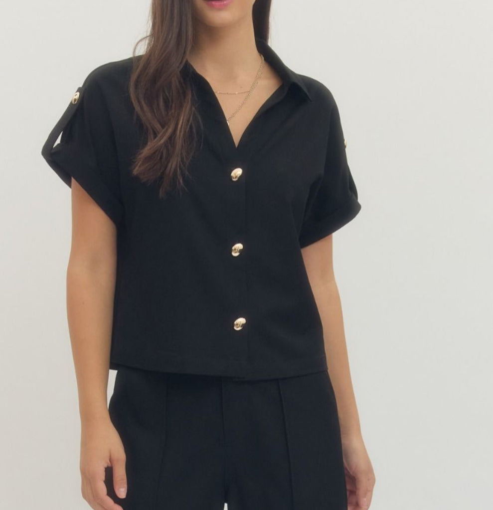 Black Gold Button Top
