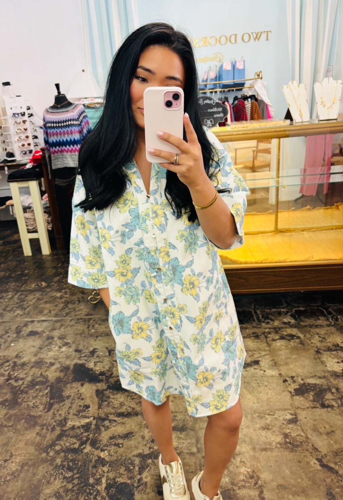 Blue/Yellow Floral Denim Dress