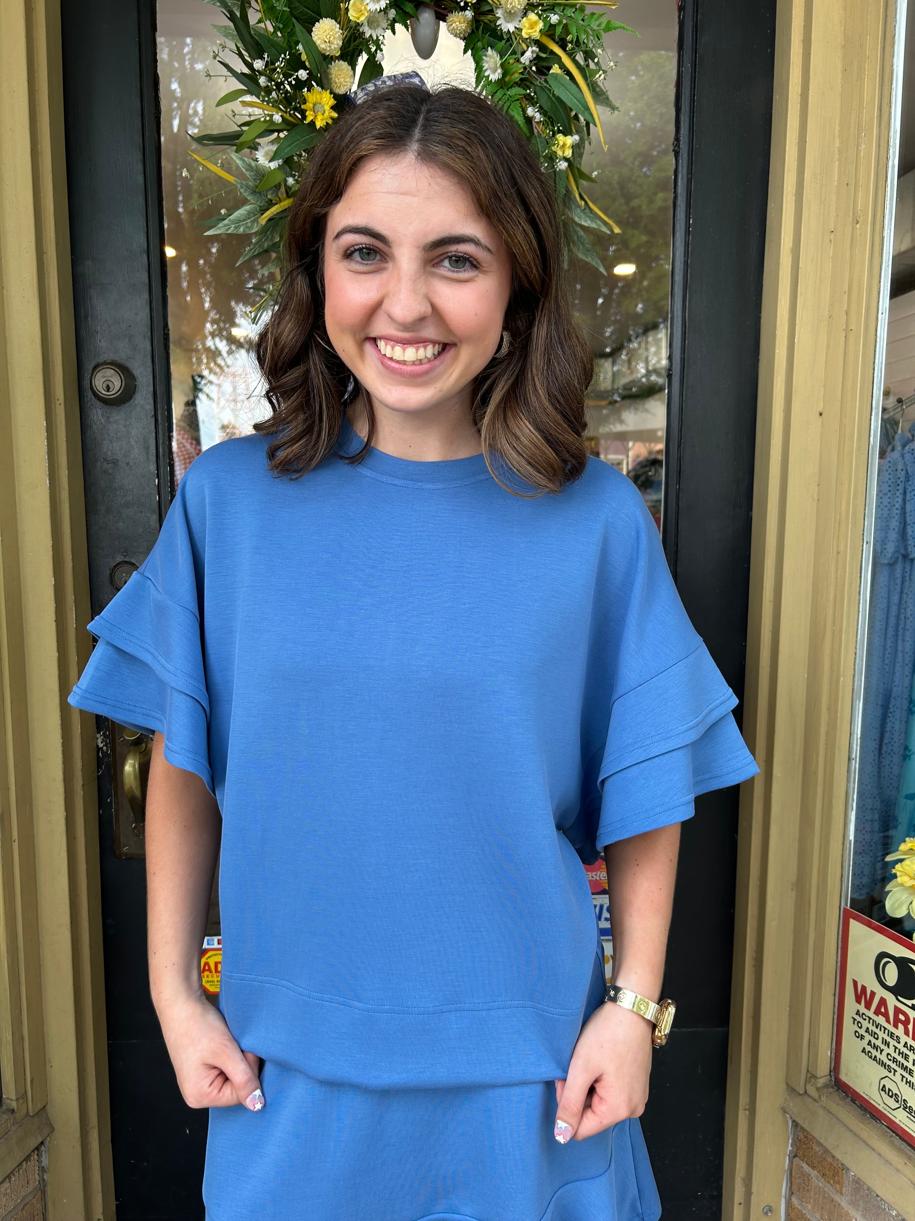 Misty Blue Ruffle Top