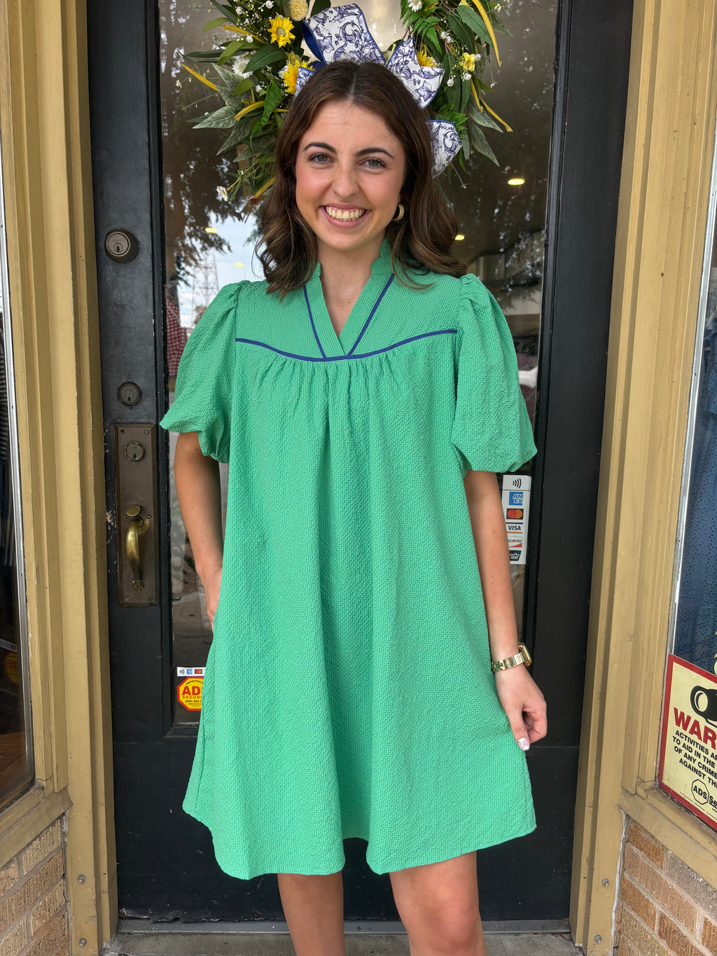Green Varsity Seersucker Dress
