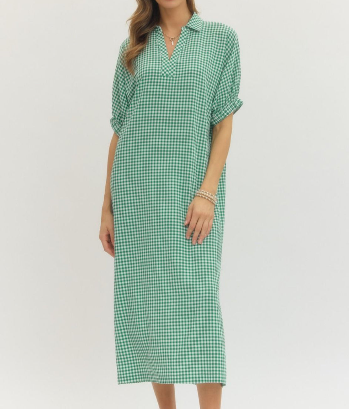 Green Gingham Midi Dress