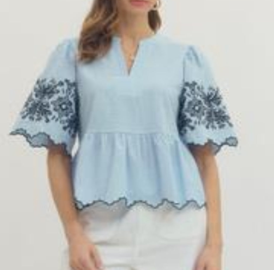 Blue/Navy Floral Sleeve Blouse