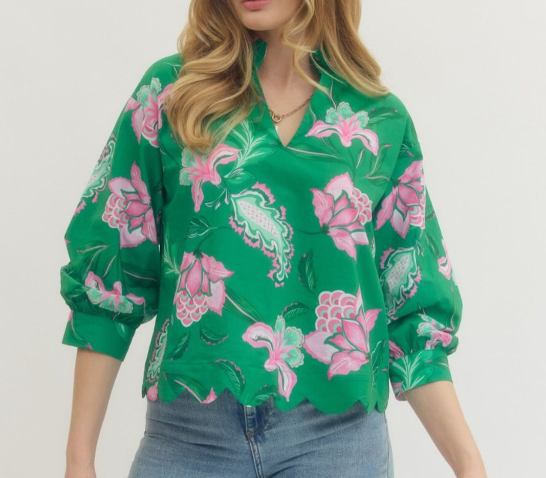 Green/Pink Floral Blouse