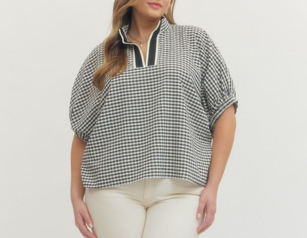 Plus Black Gingham Top