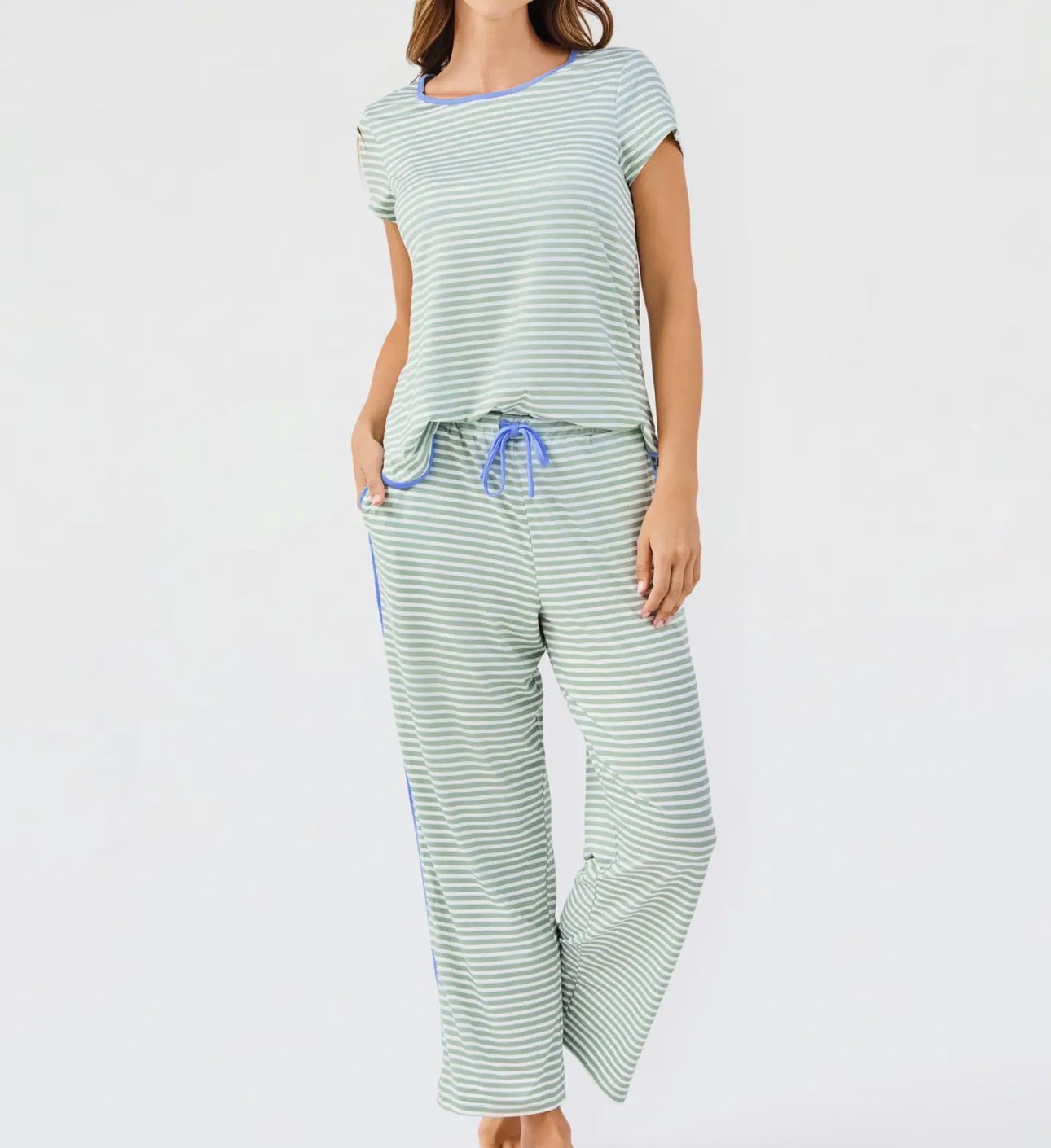 Mary Square PJ Set- Melody Green Stripe