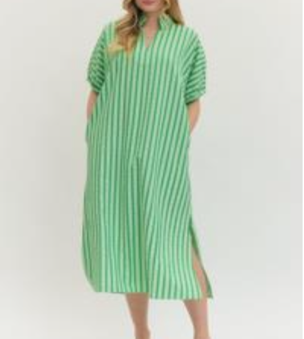 Green Striped Midi Dress