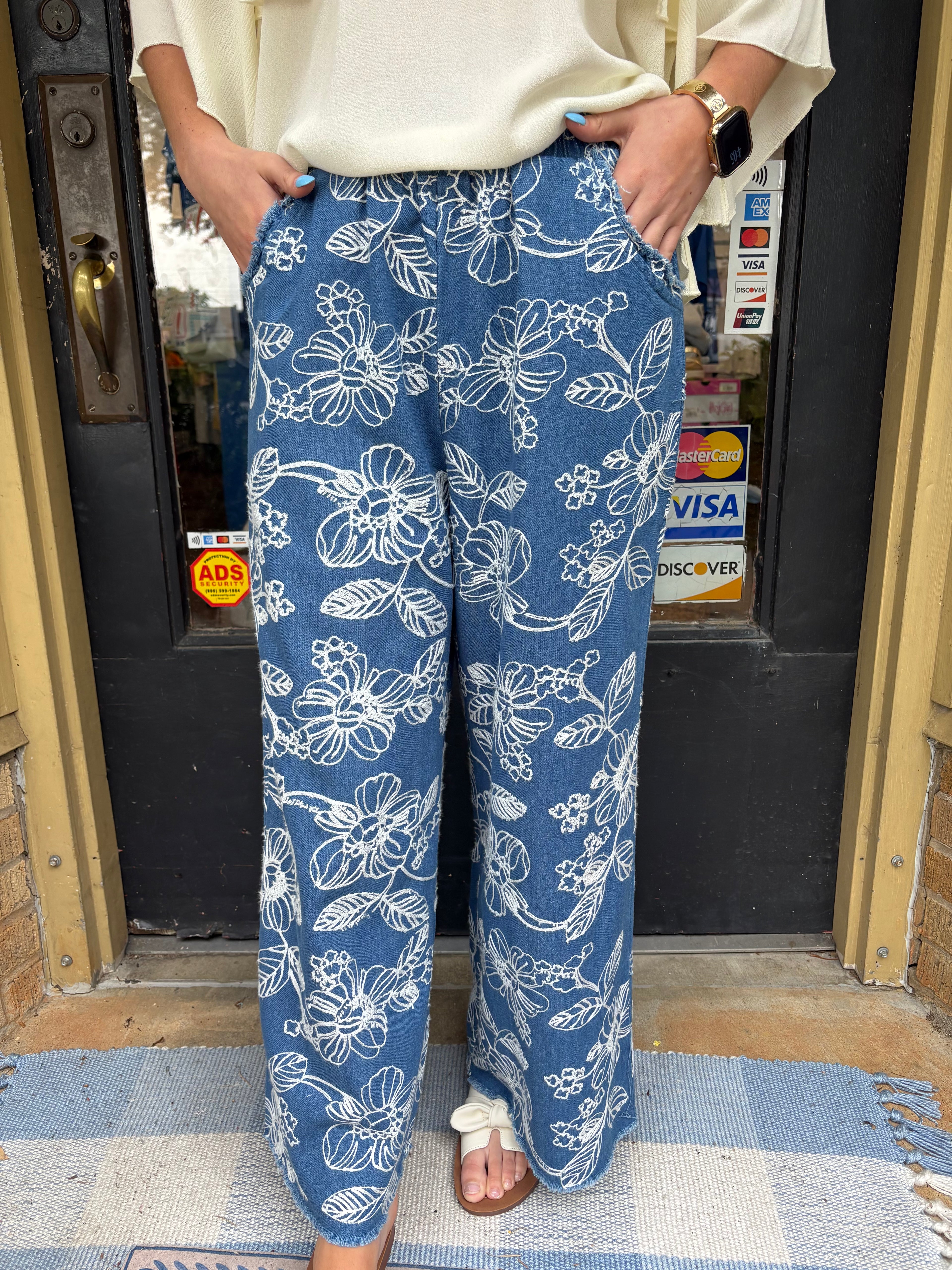 Chambray Blossom Pants