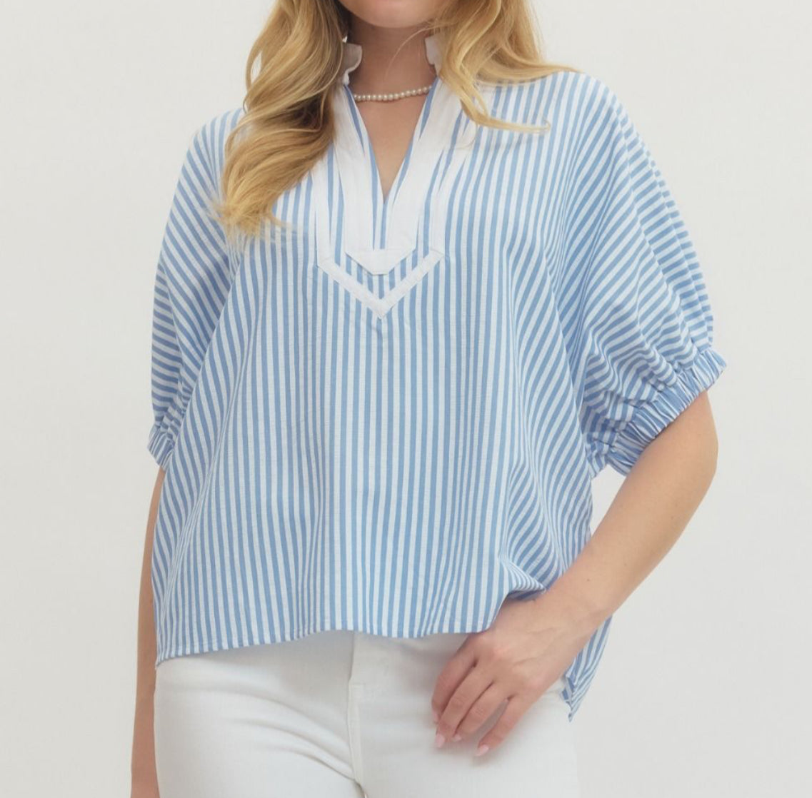 Plus Light Blue Striped Top