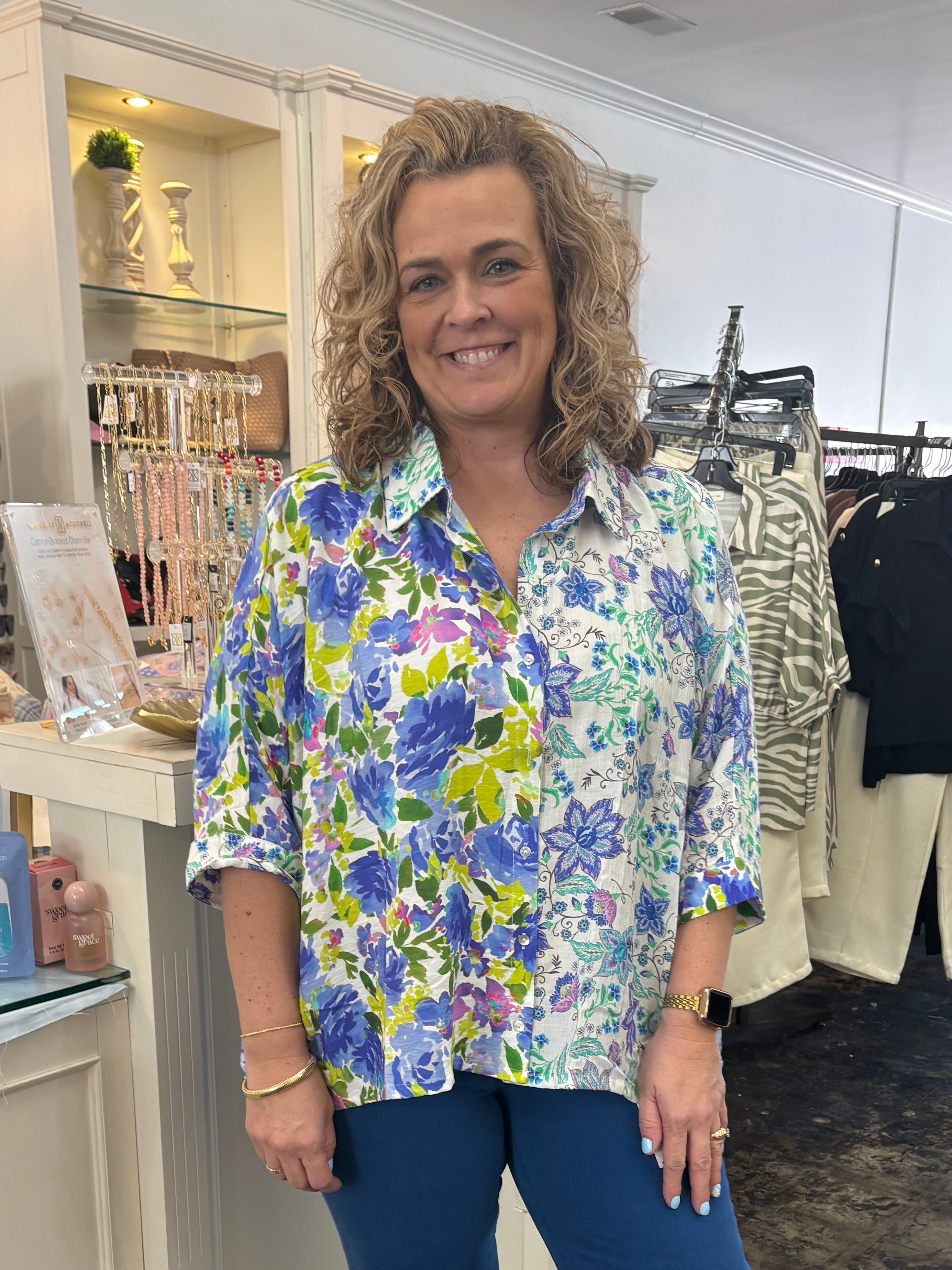 Two Tone Floral Blouse