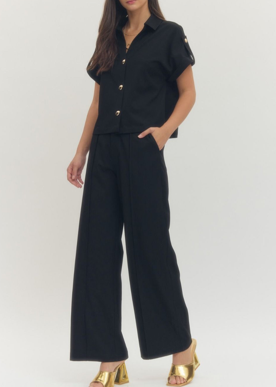 Black Gold Button Top