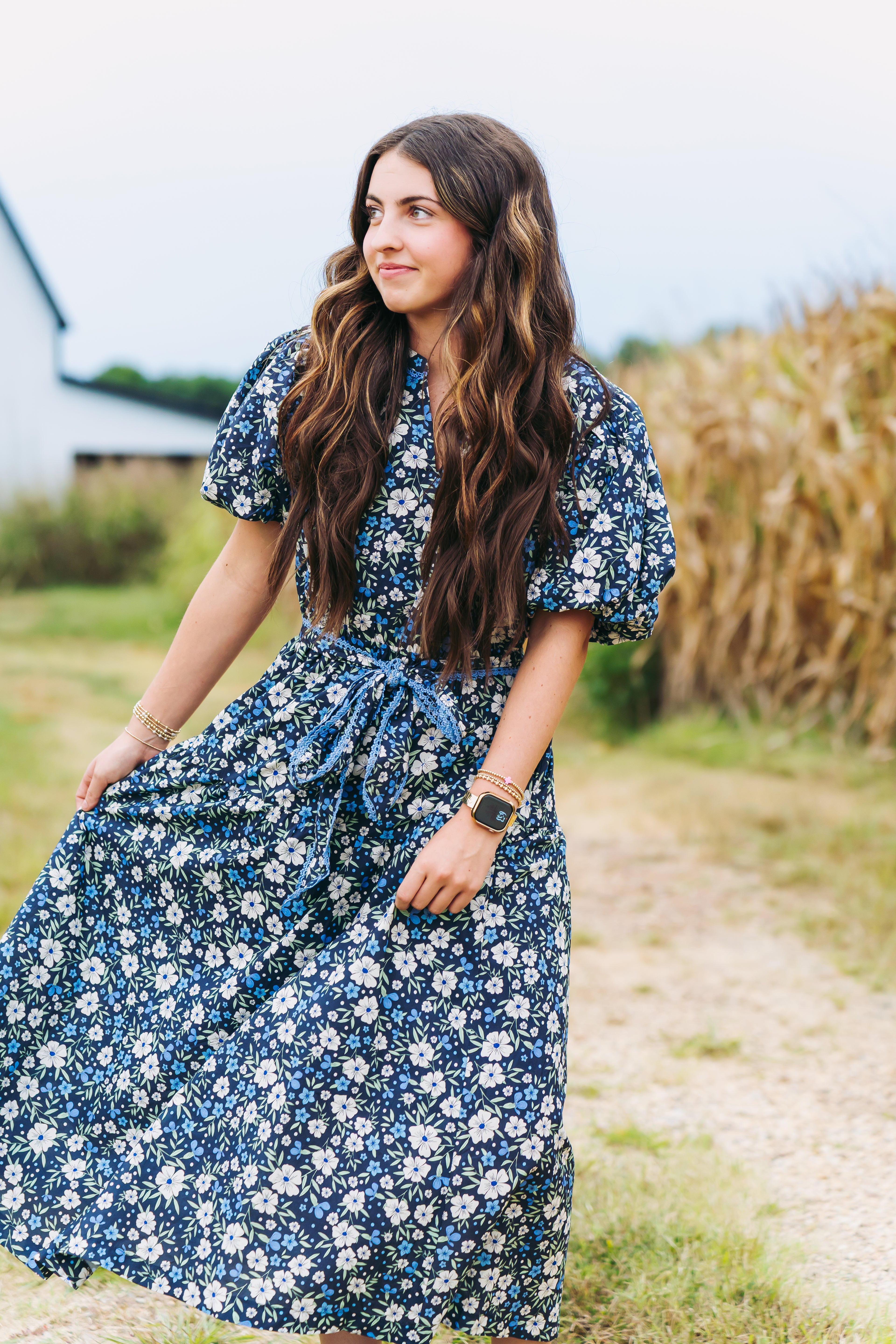 Navy Floral Midi Dress