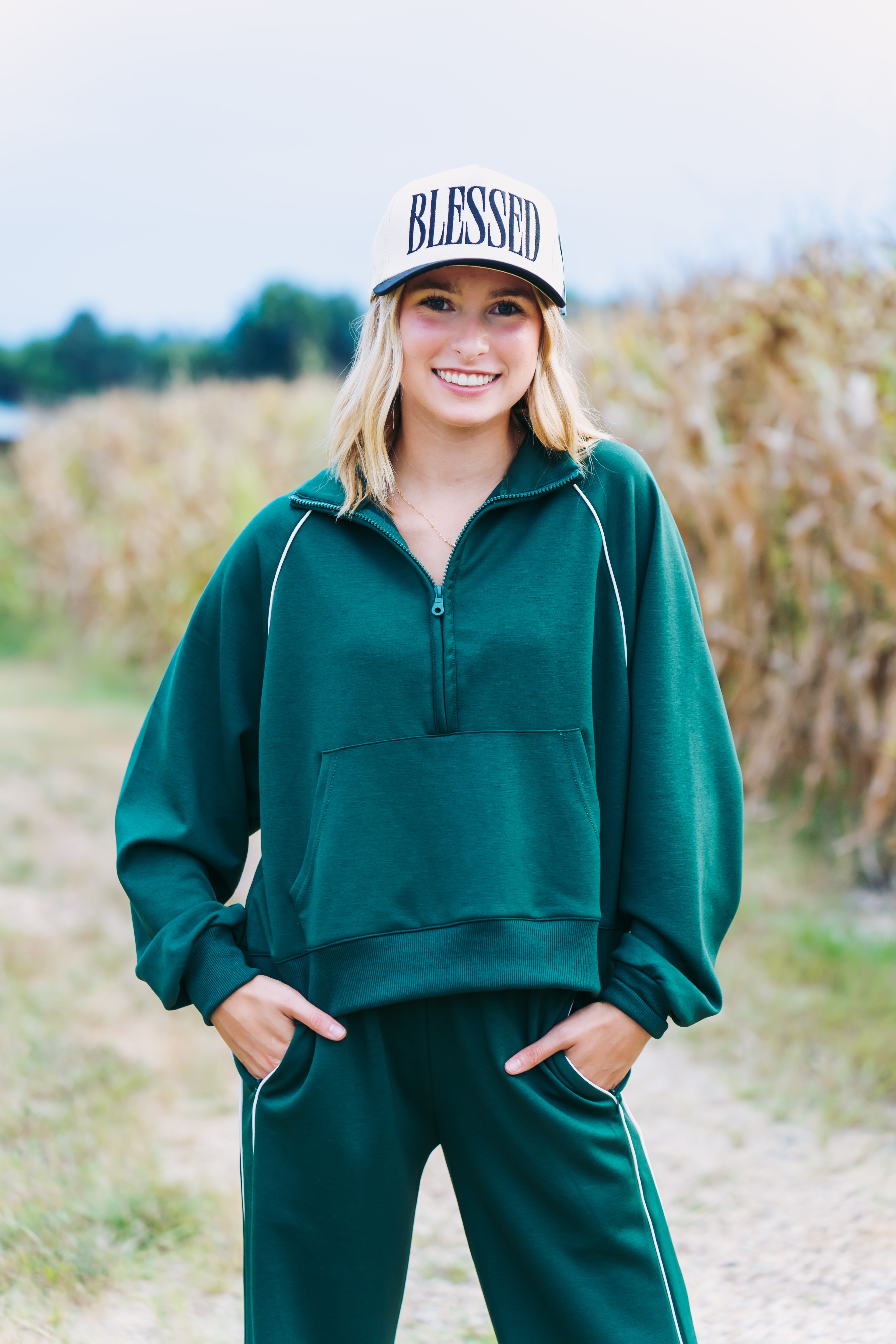 Green Zip Up Set Top