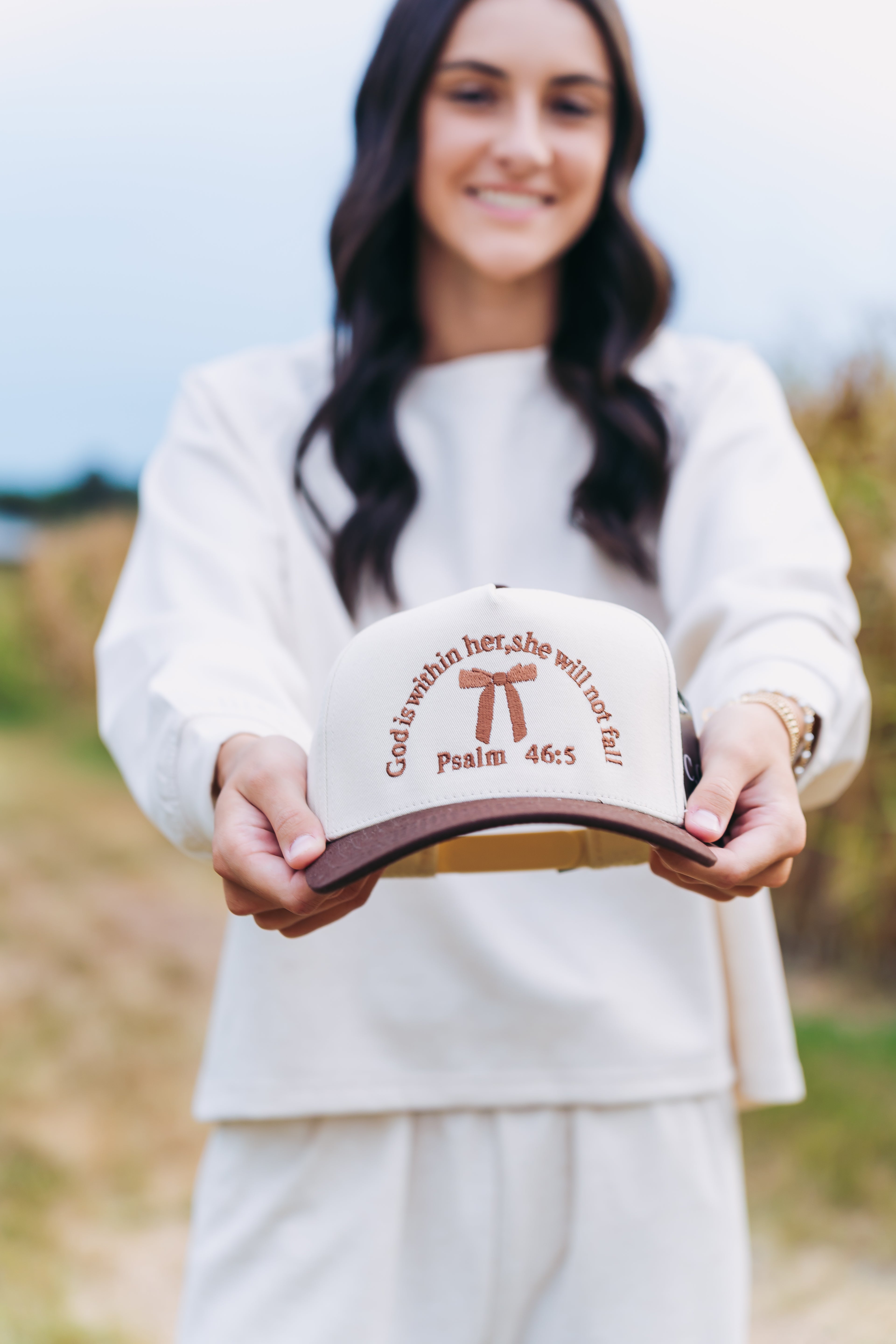 God is Within Her Brown Embroidered Hat