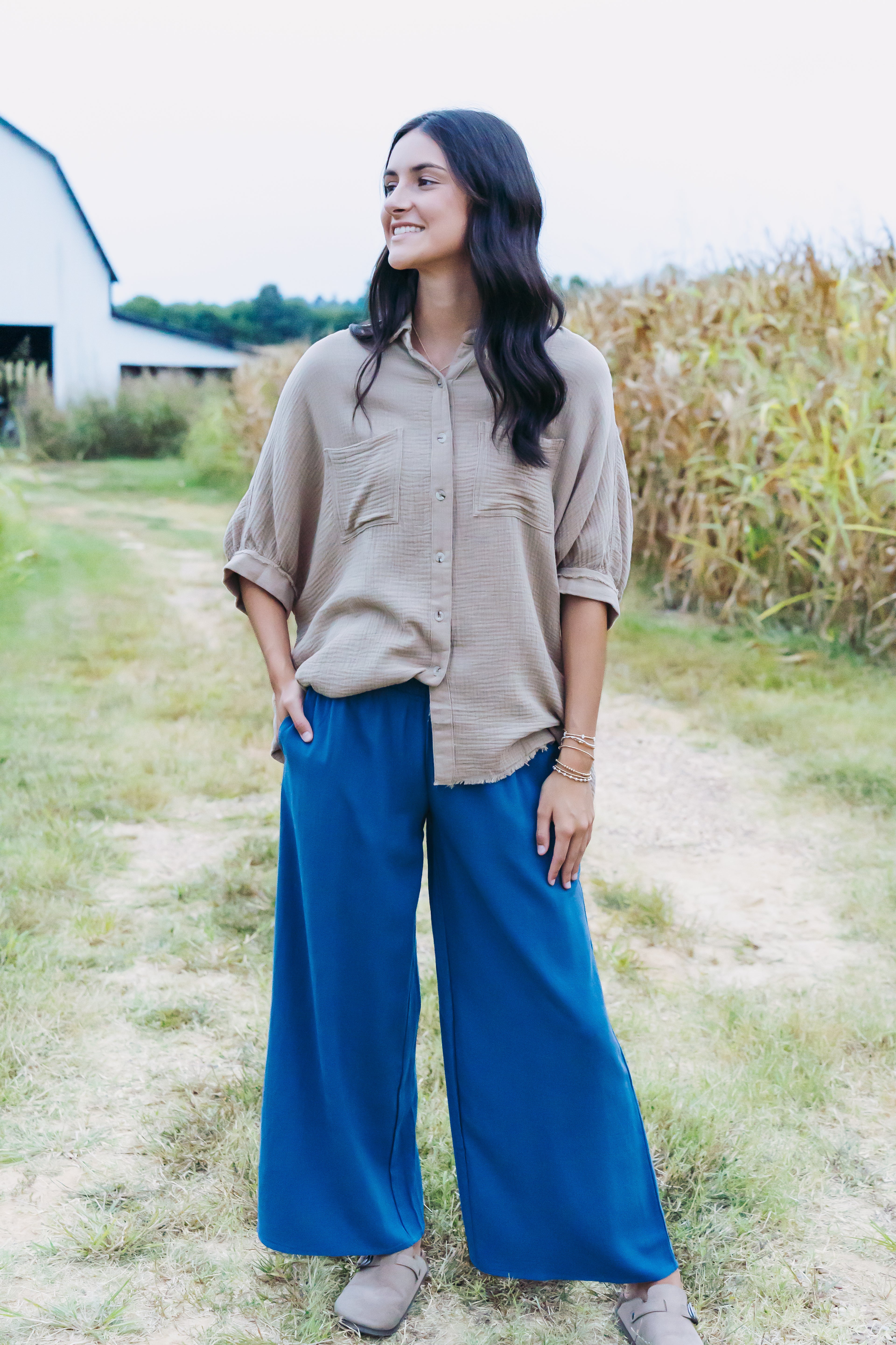 Tan Washed Button Down Top