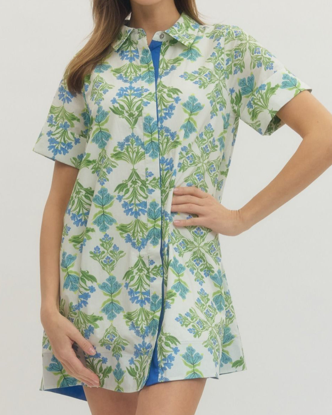 Cream/Green Floral Dress