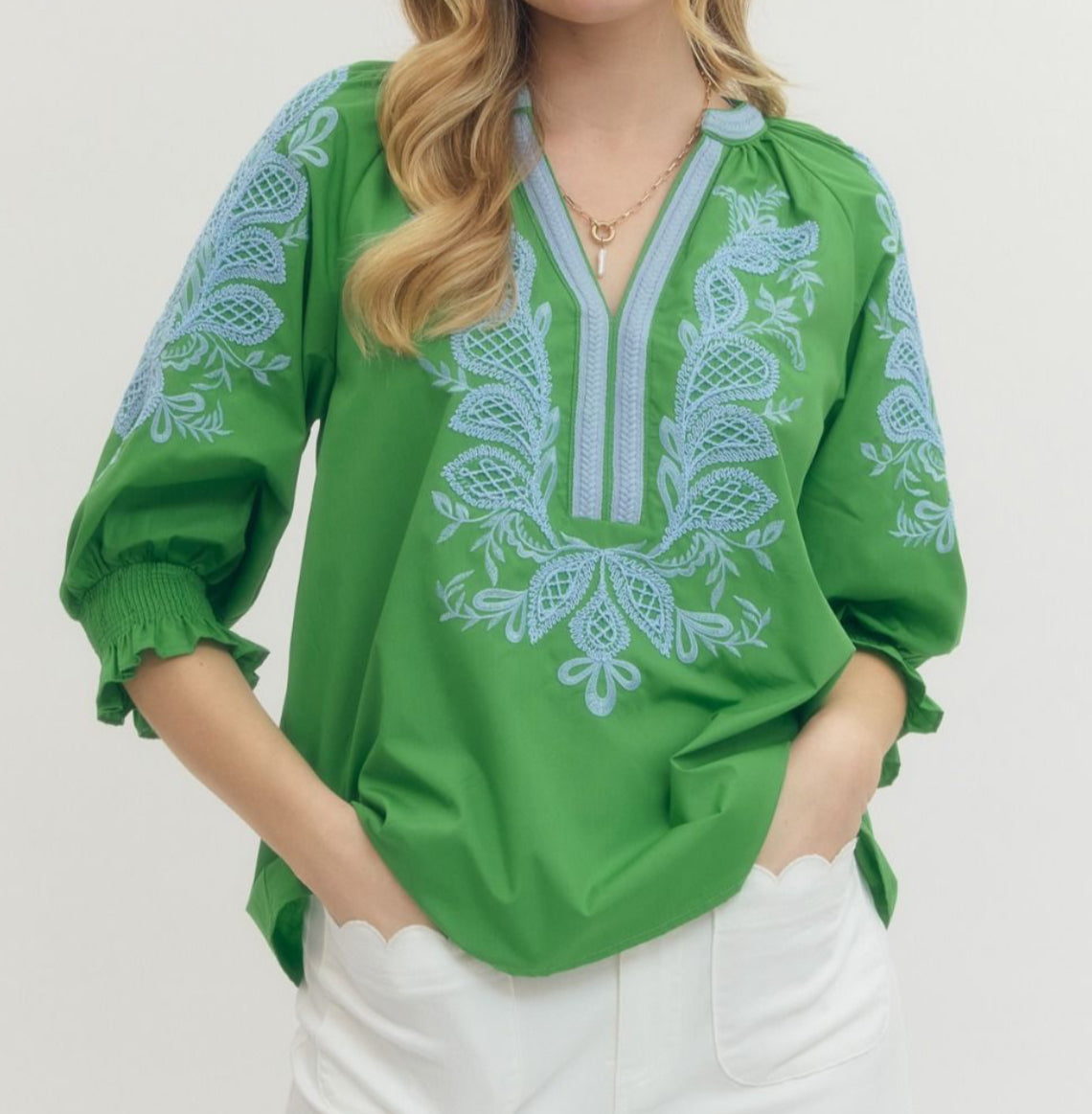 Green/ Blue Floral Blouse