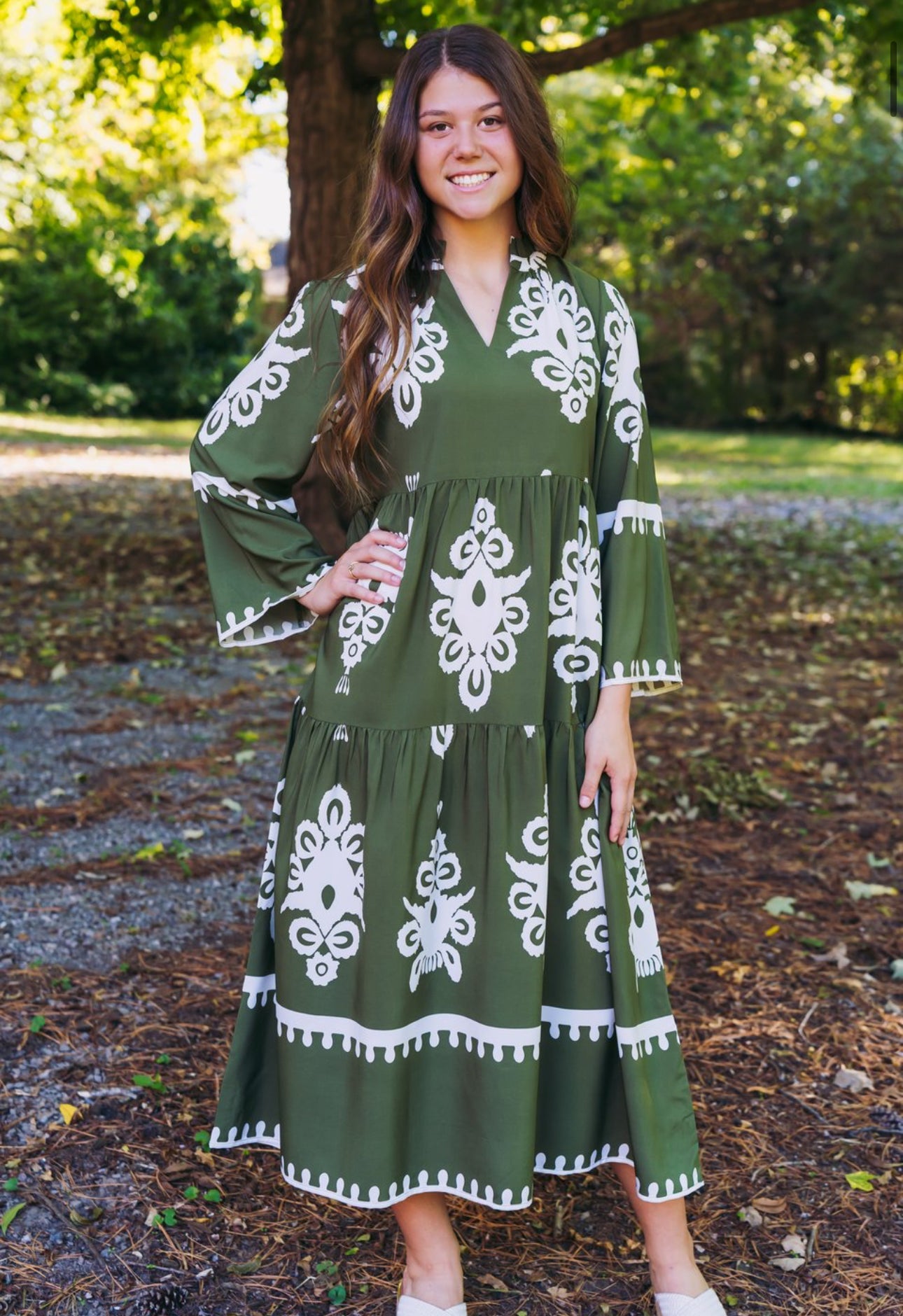 Olive Print Midi Dress