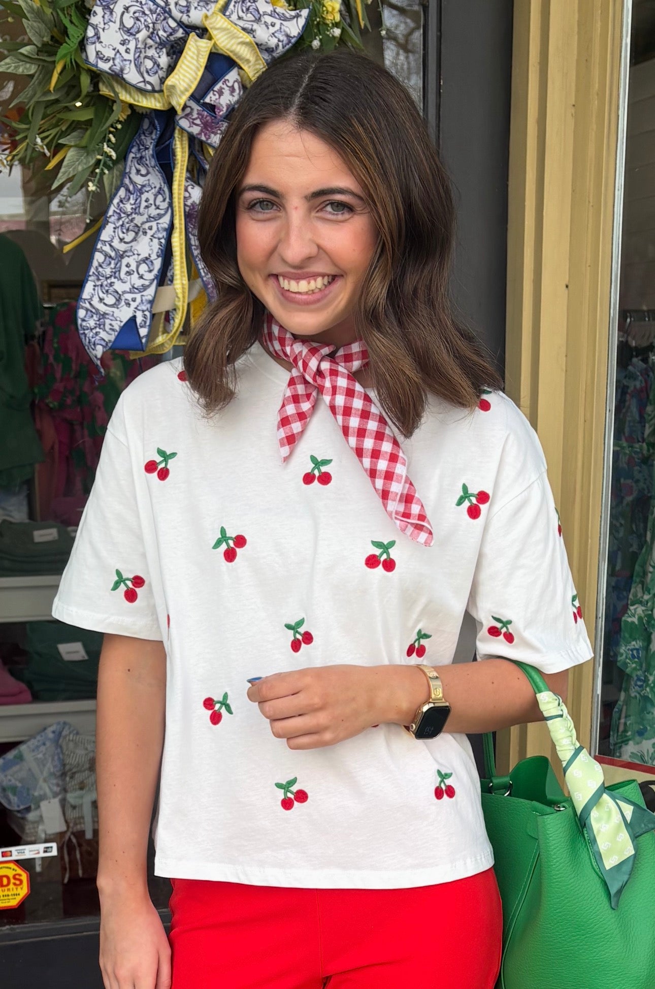 Cherry Embroidered Top