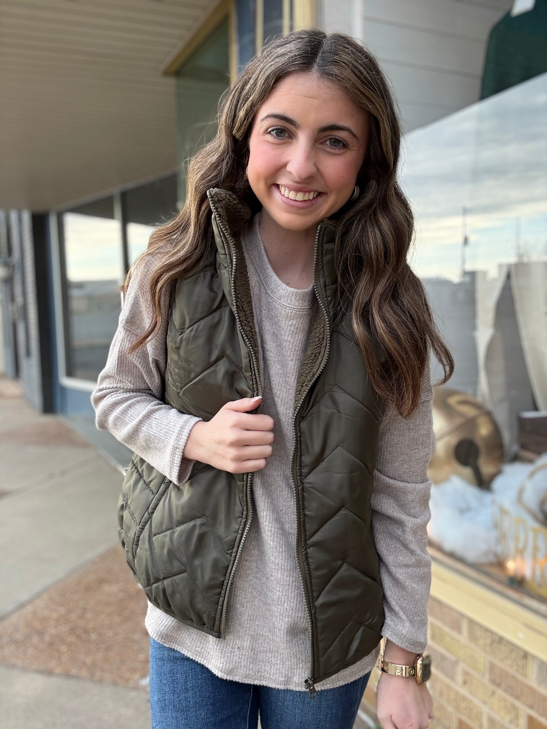 Olive Puffer Vest
