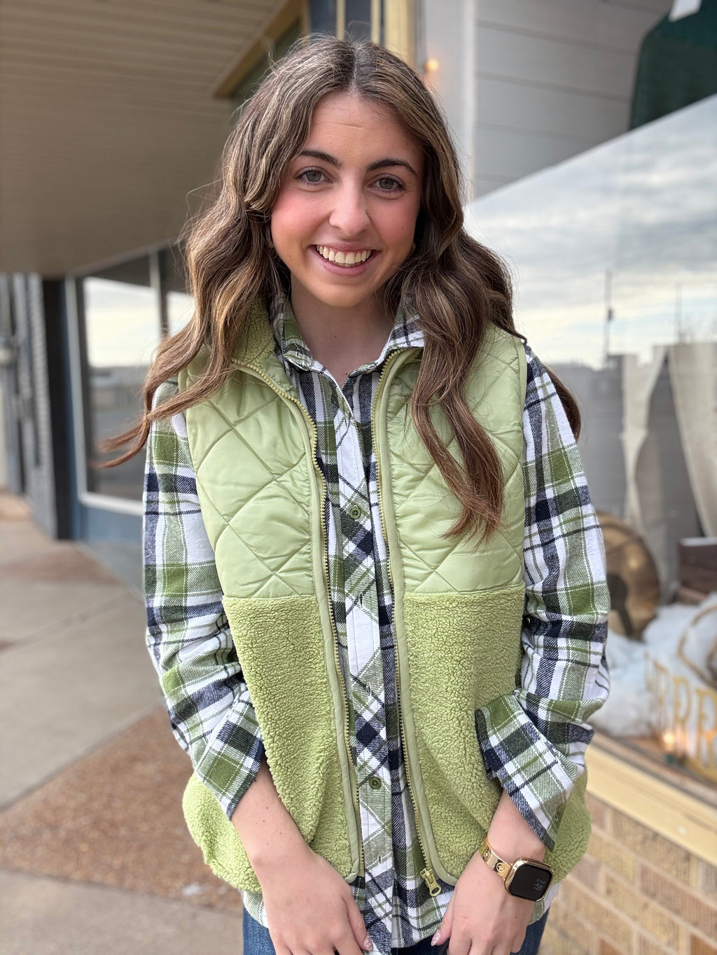 Kiwi Quilted Sherpa Vest