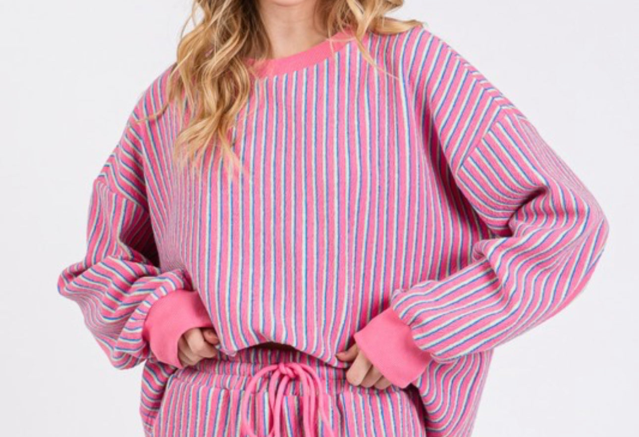Pink Combo Knit Striped Top