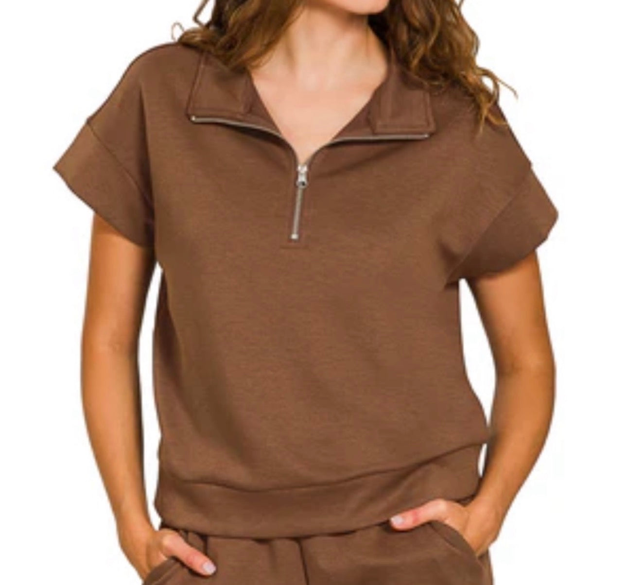 Brown Scuba Half Zip Top