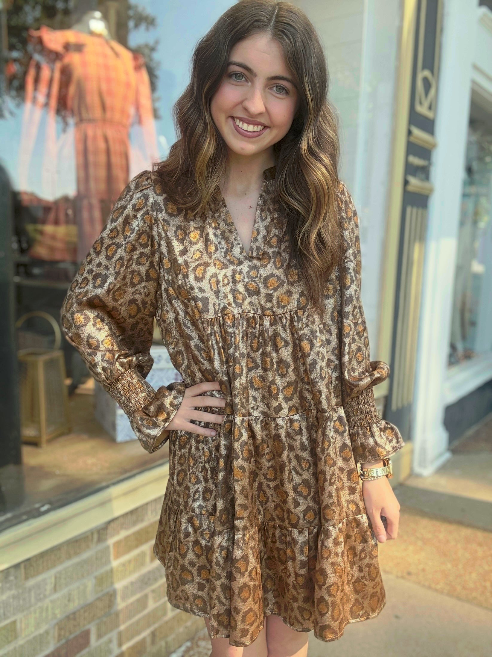 Brown Metallic Leopard Dress