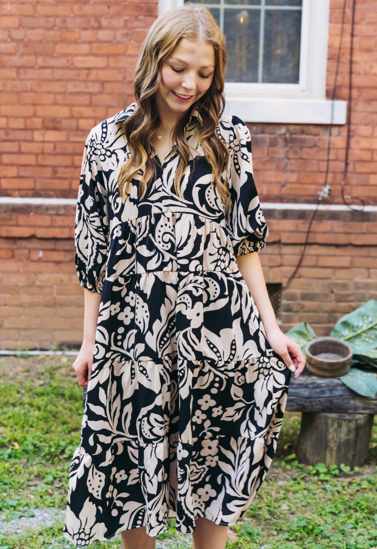 Black Two Tone Midi Dress