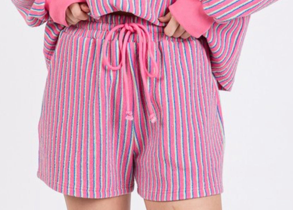 Pink Combo Knit Striped Shorts