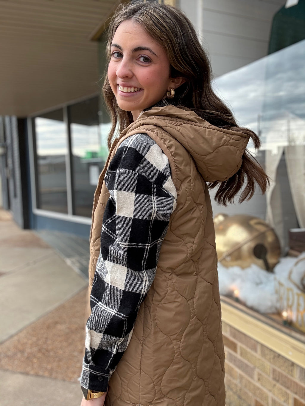 Taupe Long Quilted Vest