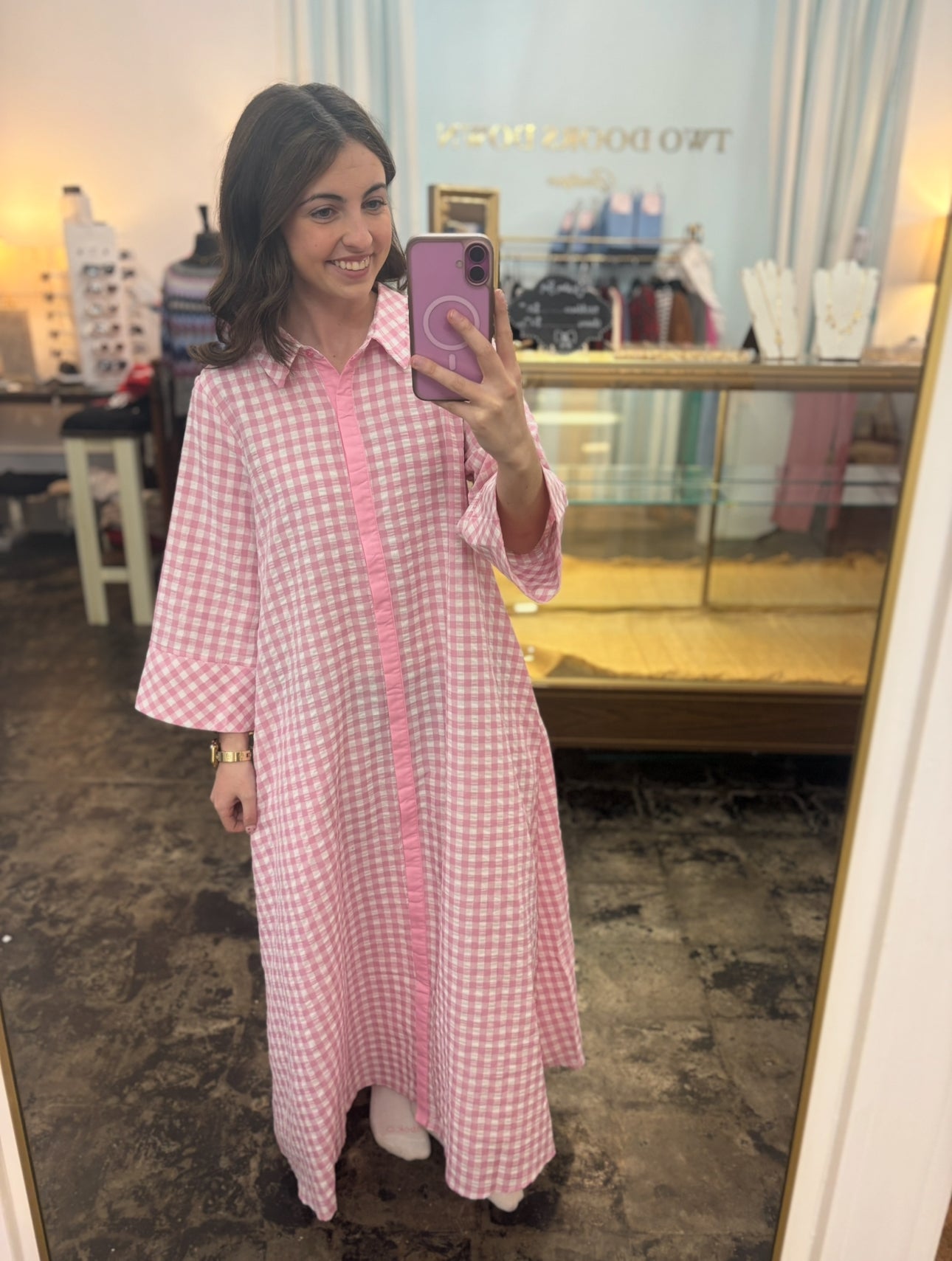 Pink Gingham Maxi Dress
