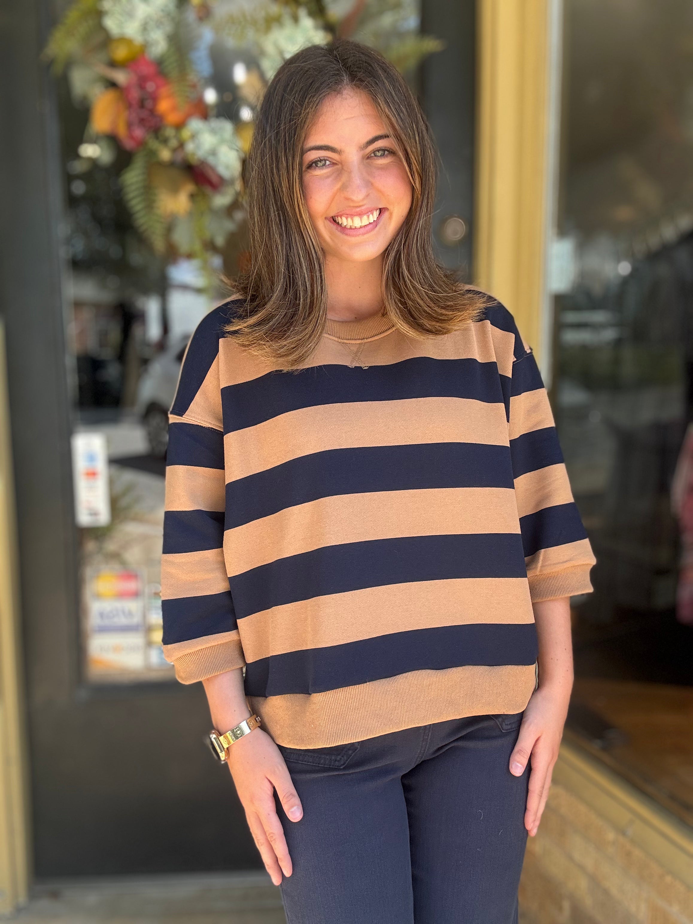 Just the Two of Us Top- Caramel/Navy
