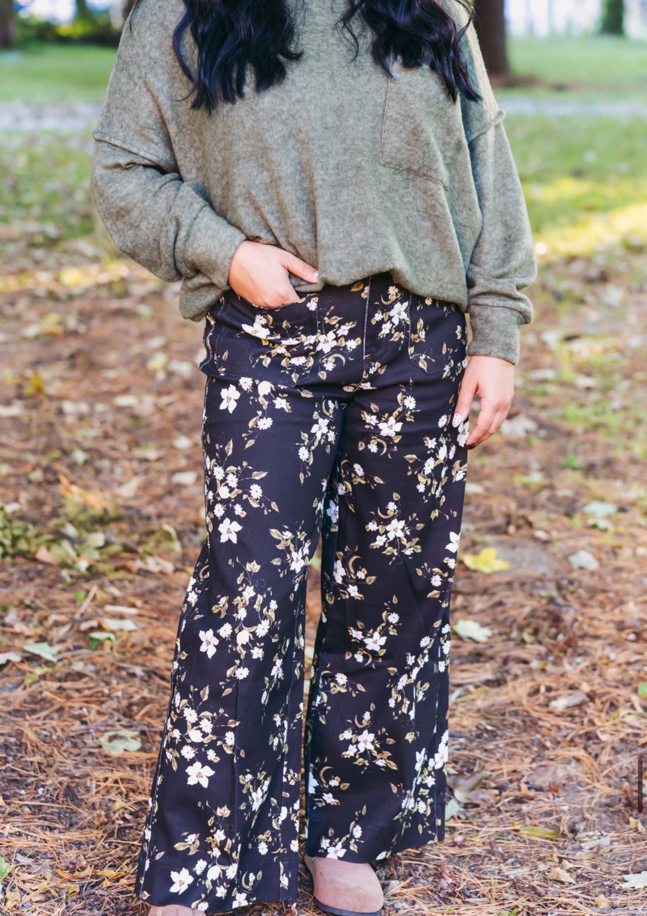Black Floral Pants