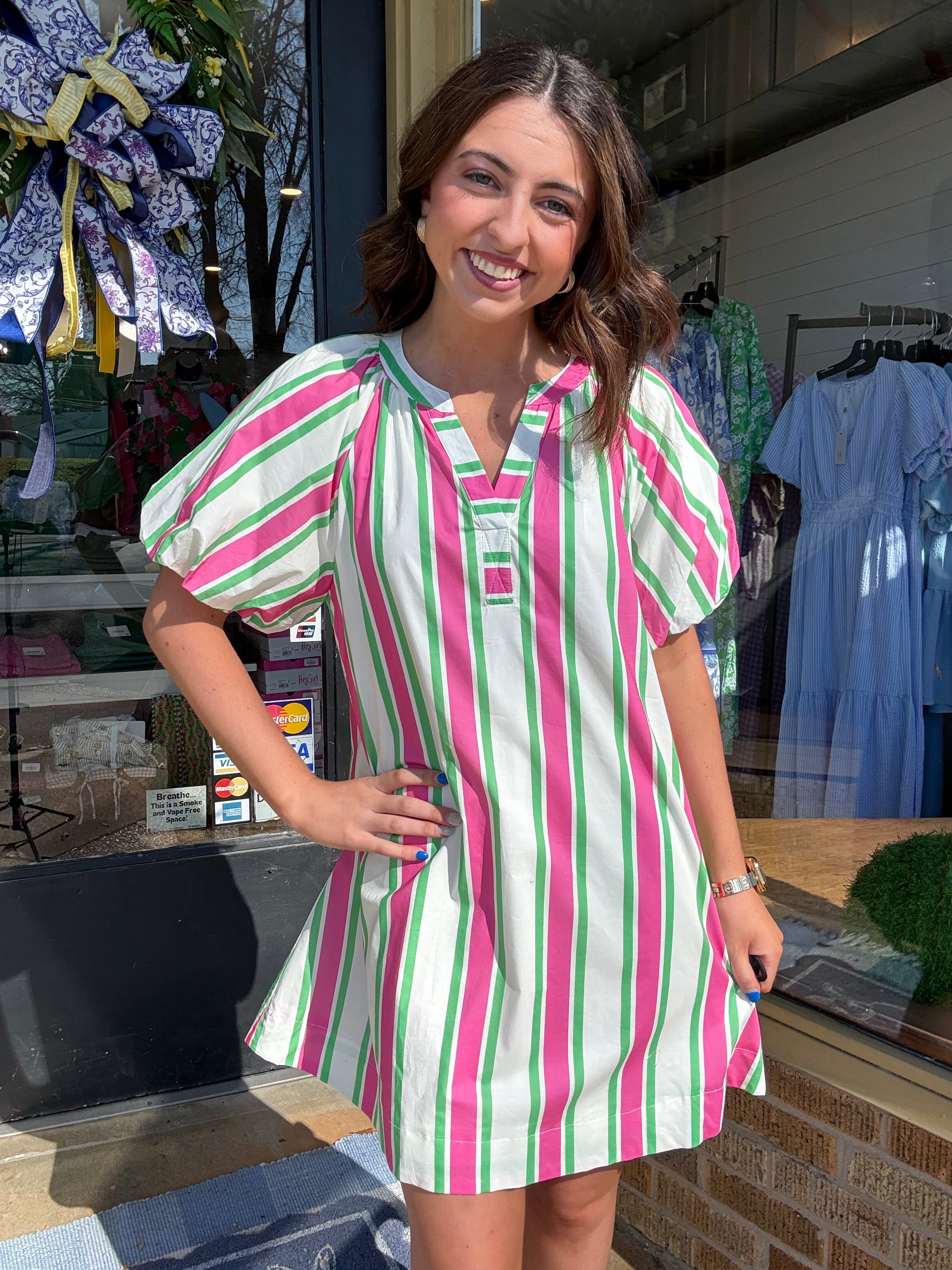 Cream/ Pink Stripe Dress