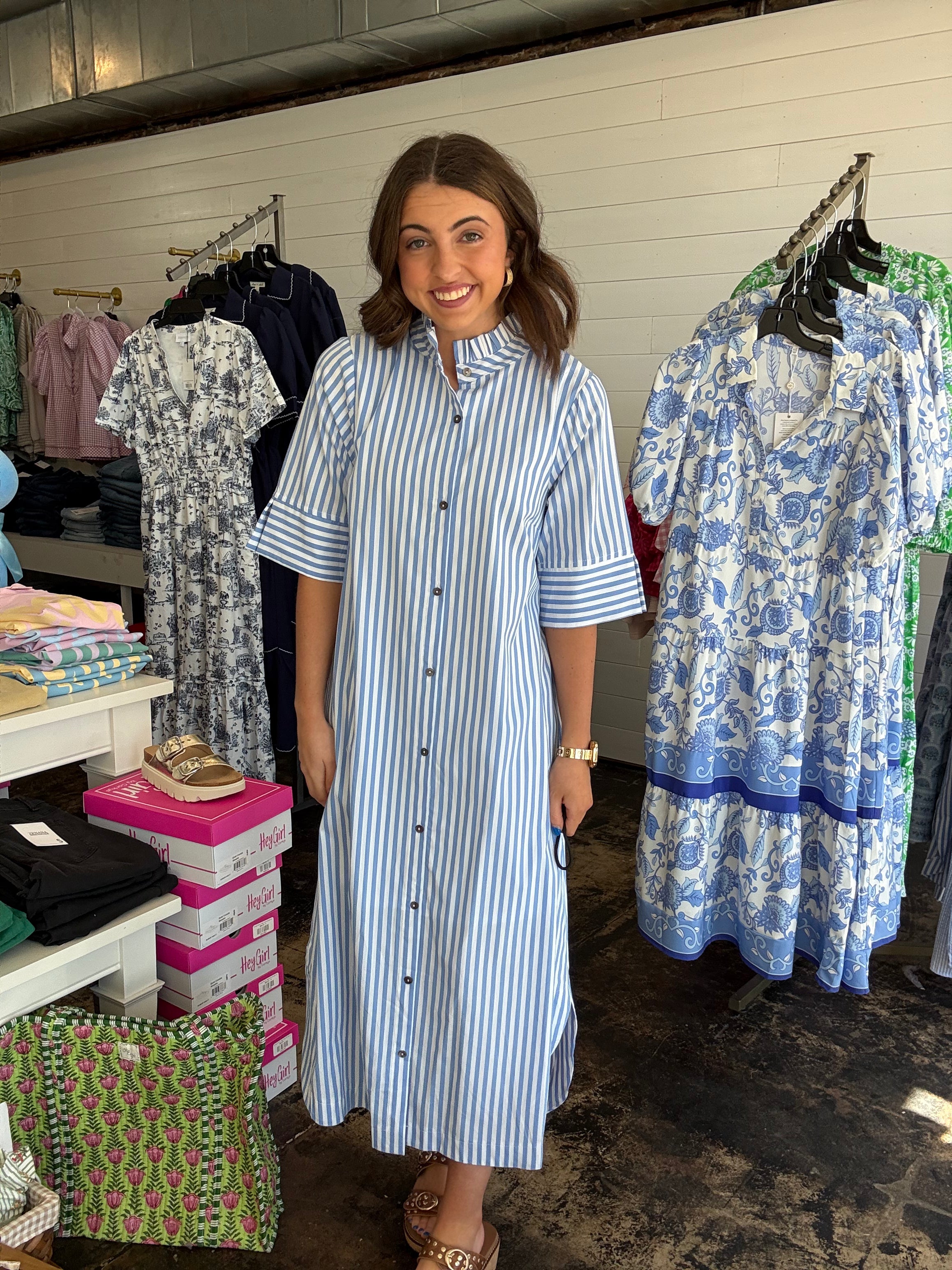 Light Blue Striped Midi Dress – Two Doors Down Boutique