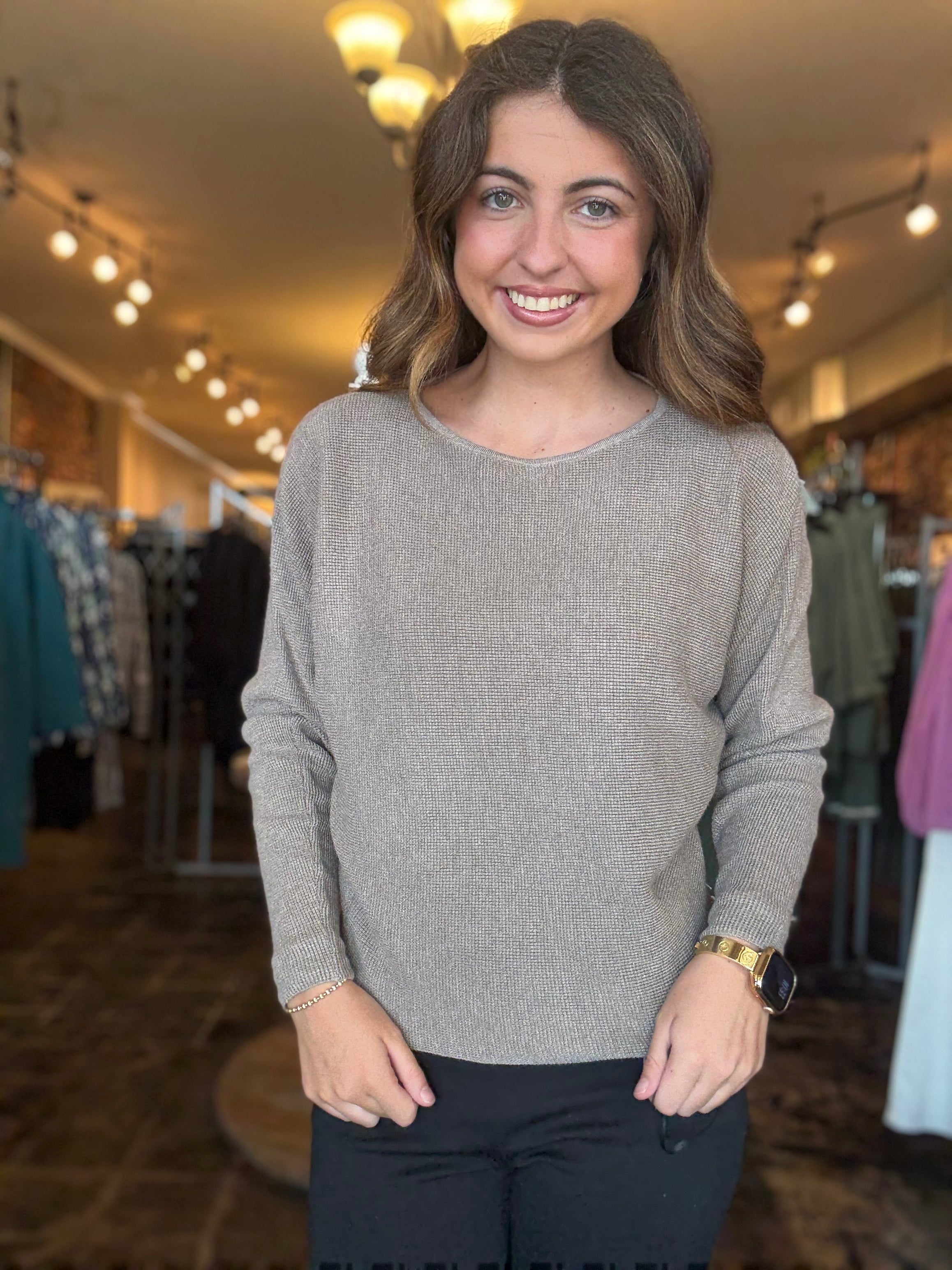 Brown Long-Sleeve Ribbed Knit top