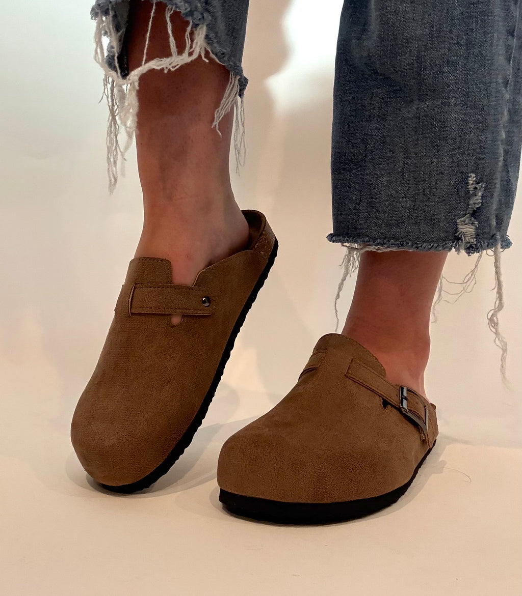 Taupe Suede Clogs