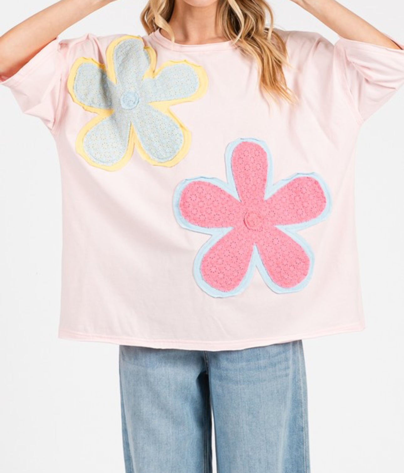 Pink Floral Patchwork Oversized Tee