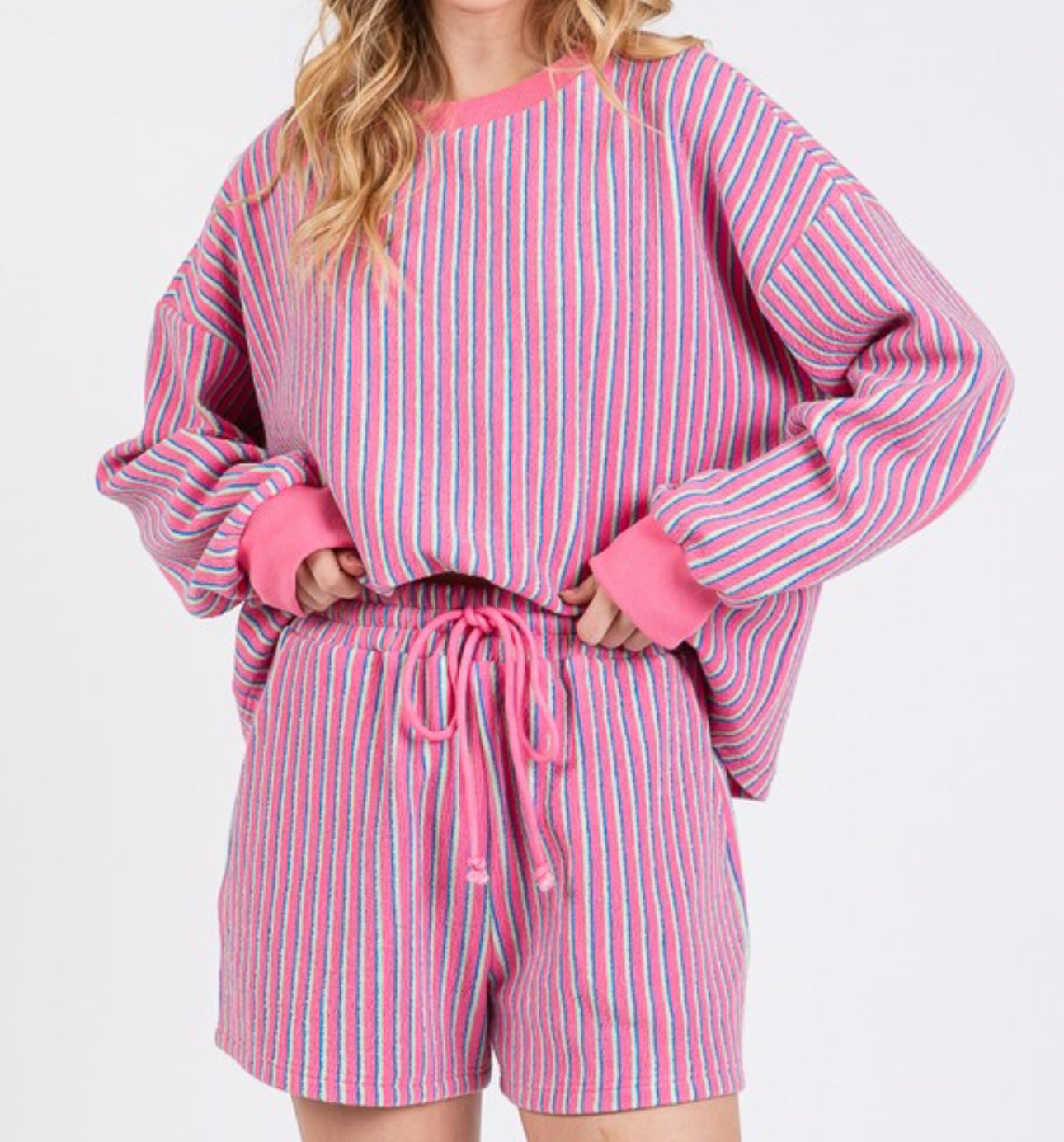 Pink Combo Knit Striped Shorts