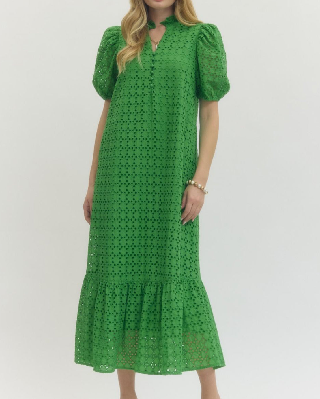 Green Eyelet Midi Dress
