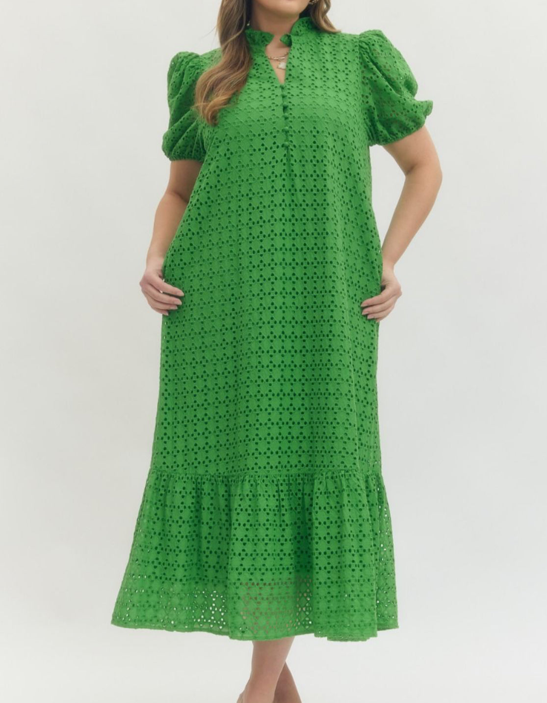 Plus Green Eyelet Midi Dress