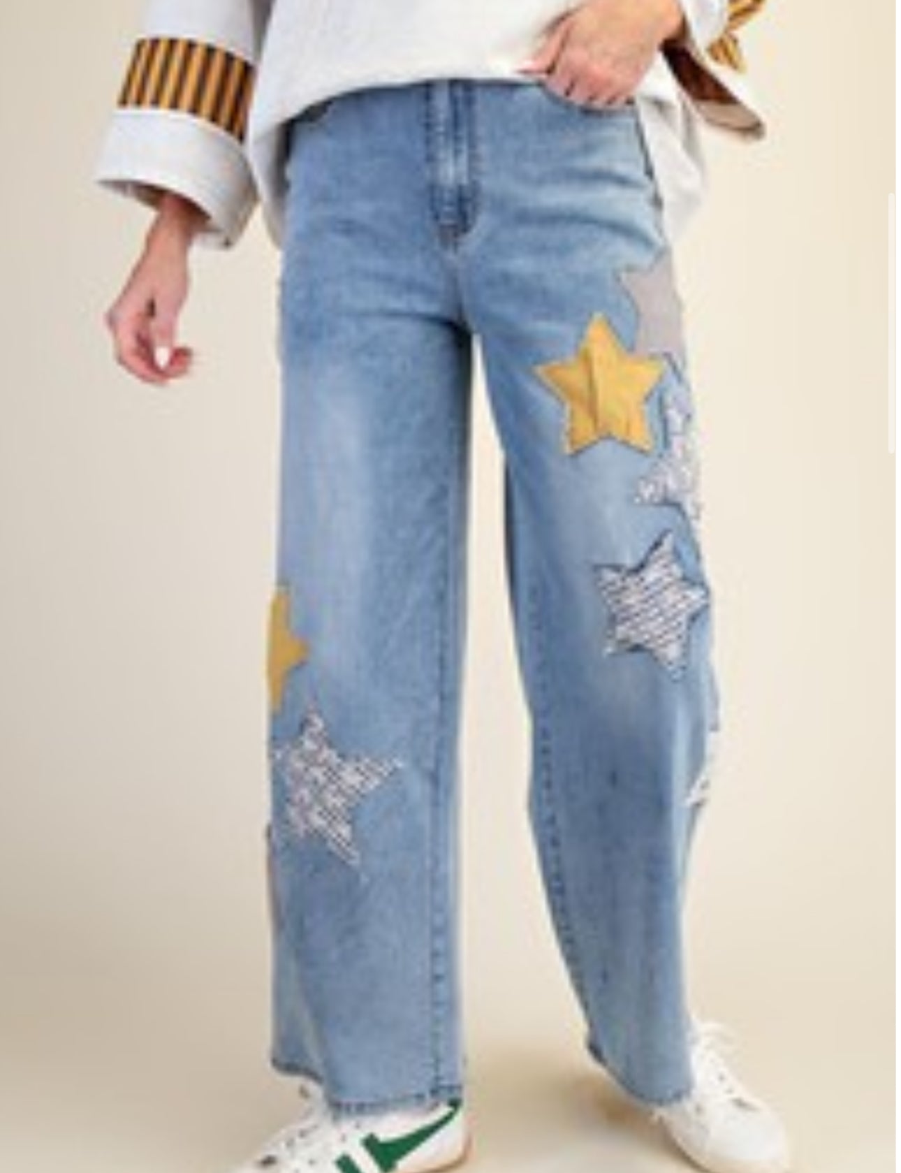 Easel Gold Star Patch Jeans