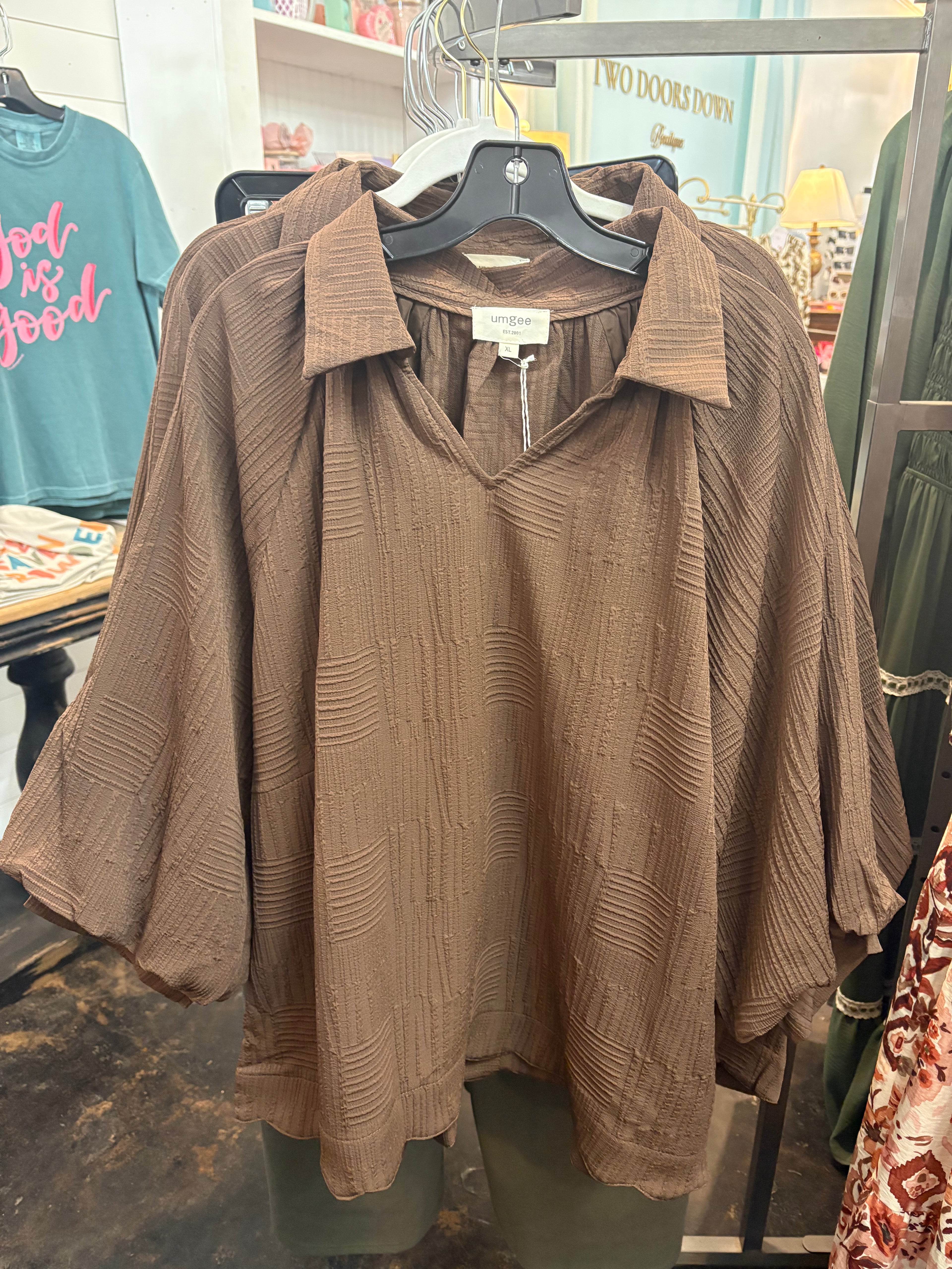 Plus Brown Textured Blouse