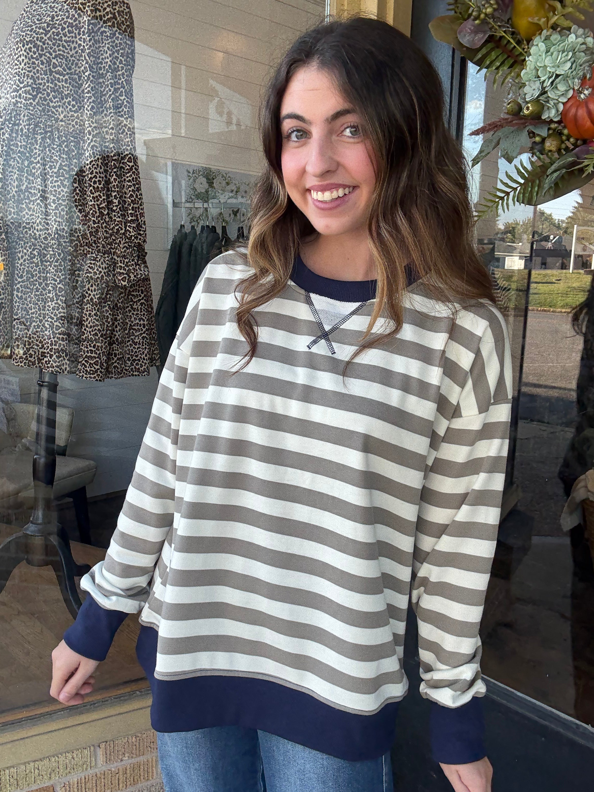 Olive/Navy Striped Oversized Sweatshirt