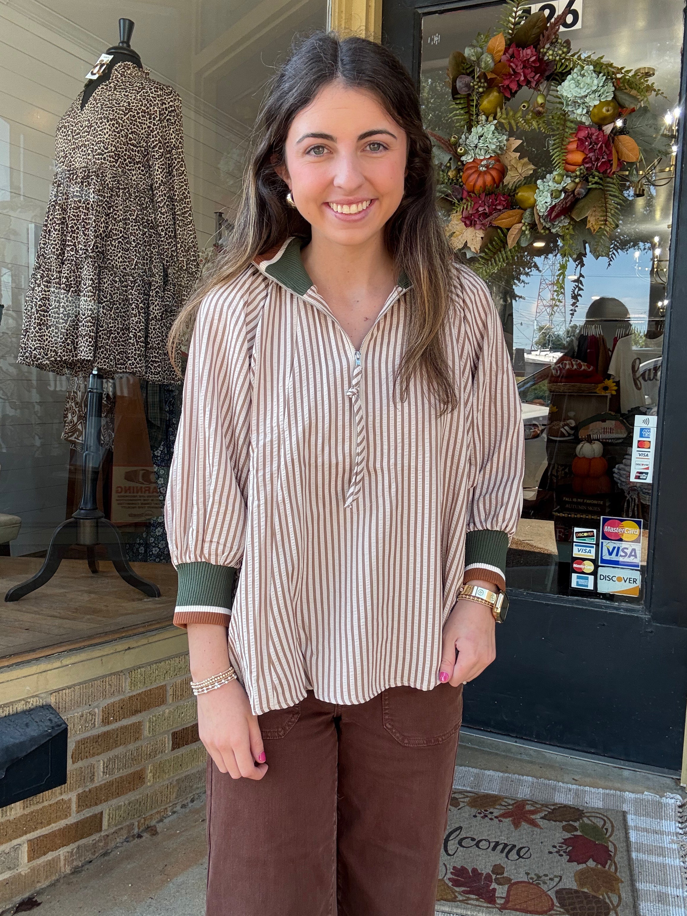 Brown Stripe 3/4 sleeve top