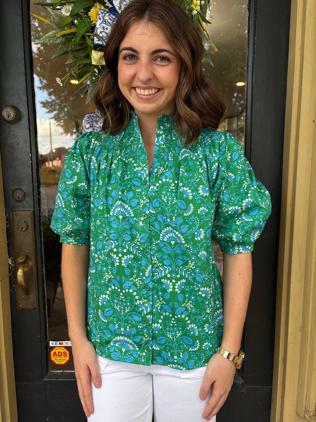 Alina Floral Top- Kelly Cerulean