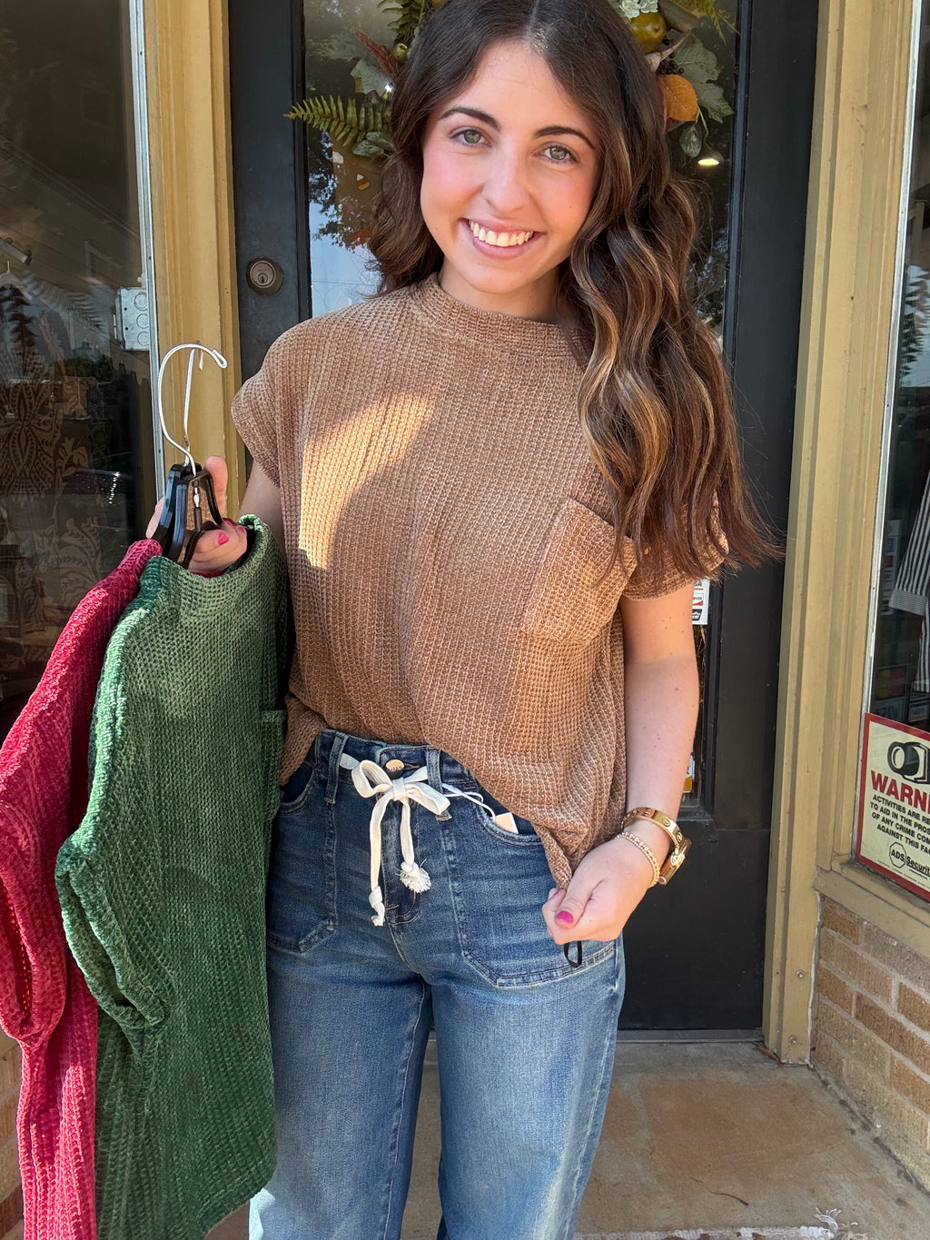 Front Pocket Short Sleeve Sweater