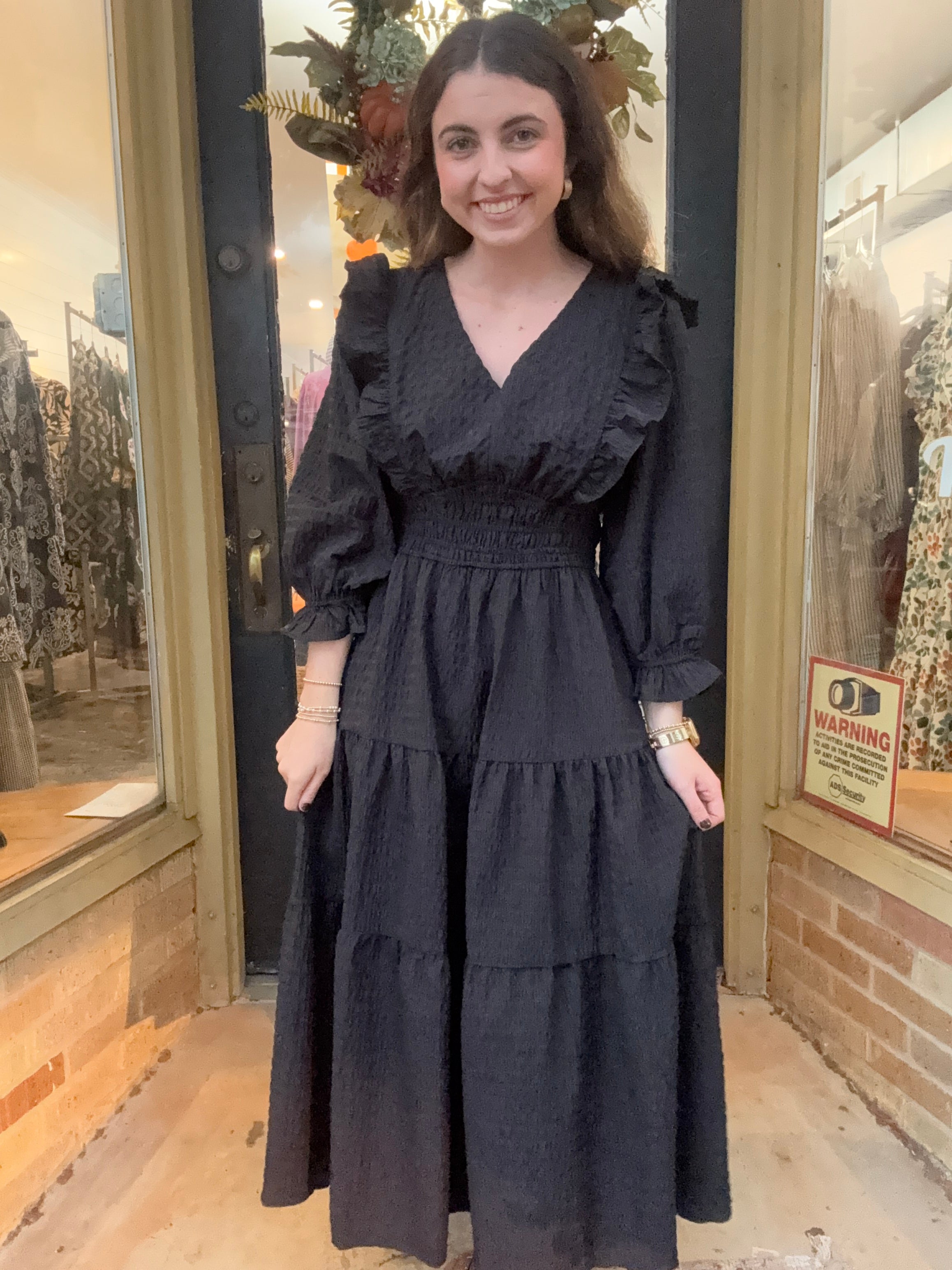 Black Smocked Maxi Dress